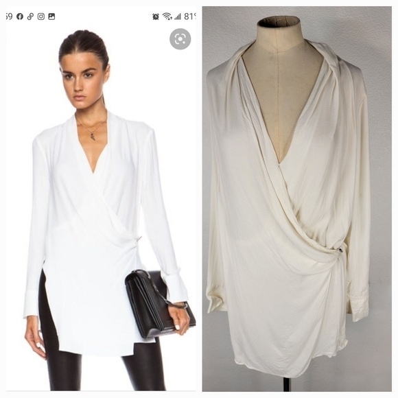 Helmut Lang Sz M Foldover Drape Blouse Faux Wrap E07HW504 - Picture 1 of 10